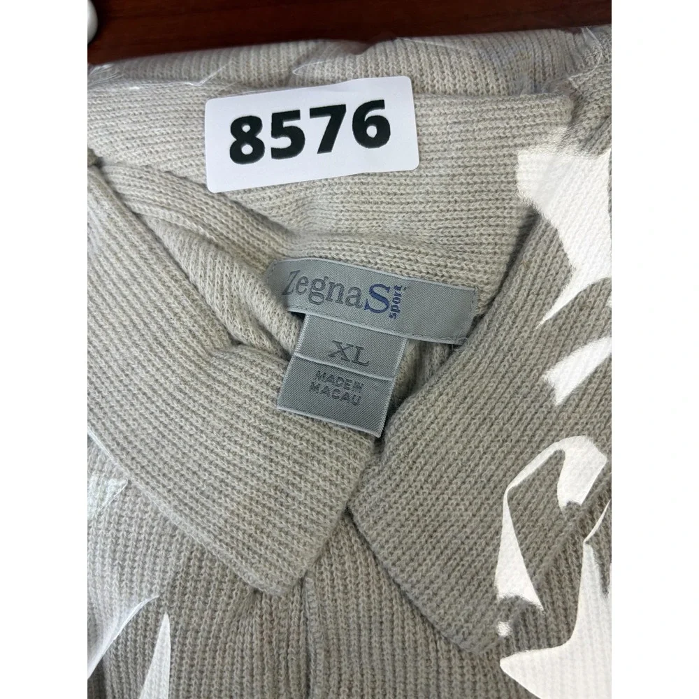 Zegna Sport Sweater Mens XL Beige Linen Cotton Collared Knit Pullover Soft